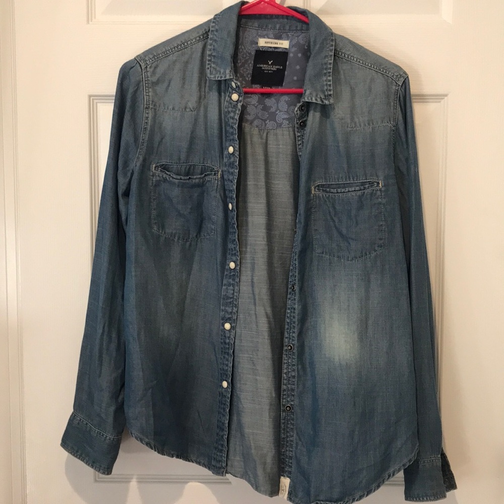 Button down, chambray, denim, worn once